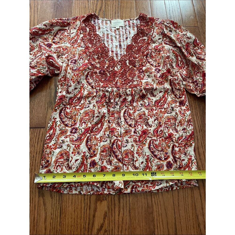 Sezane Orange Paisley Print Long Sleeve Blouse Women’s Sz 34/XS-2 - Picture 5 of 9
